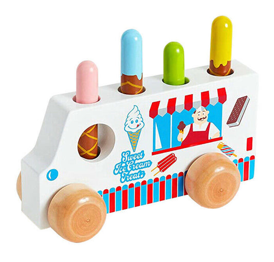 Original Toy Company Solid Hardwood Pop-Up Ice Cream Truck Toy Peg Treats - El Mercado de Juguetes
