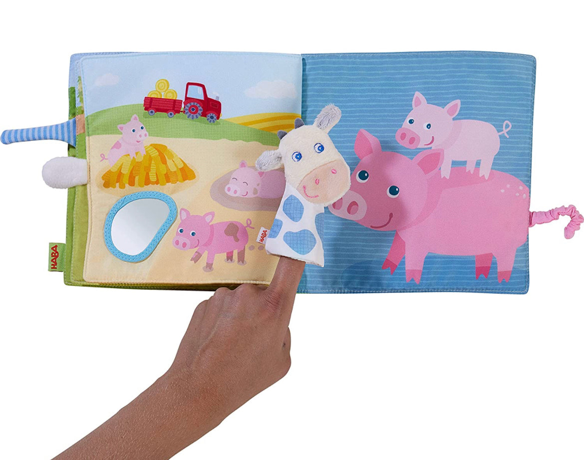 HABA Fabric Book Down on The Farm with Removable Finger Puppet