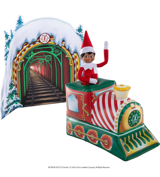 The Elf on the Shelf Scout Elves at Play Peppermint Train Ride. Inflatable Train for Fun Arrival Scenes!