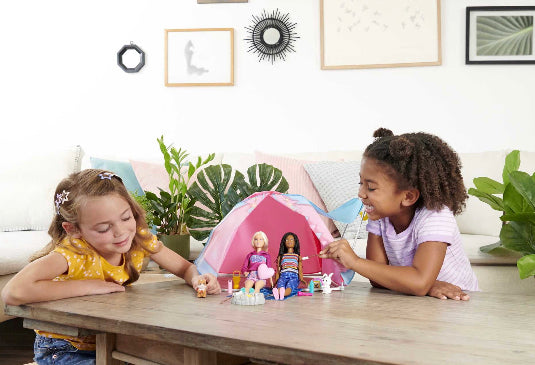 Barbie It Takes Two Let's Go Camping Tent Playset with Brooklyn & Malibu Dolls & 20 Accessories