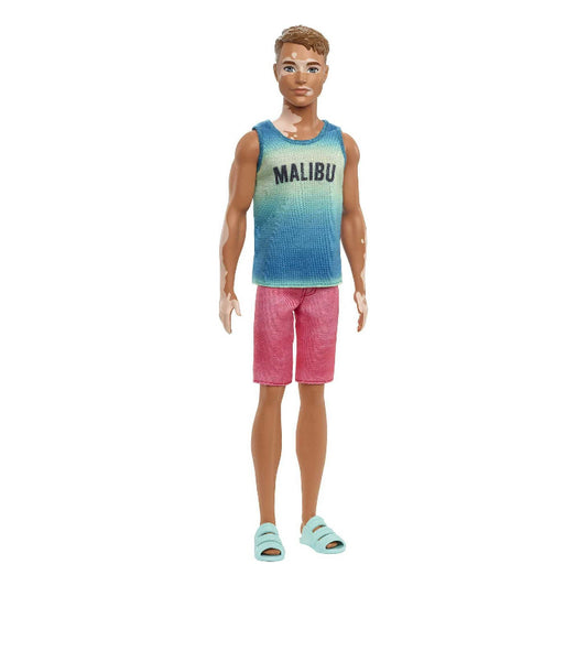 Barbie Fashionistas Ken Fashion Doll in Malibu Tank & Sandals with Vitiligo & Brunette Hair