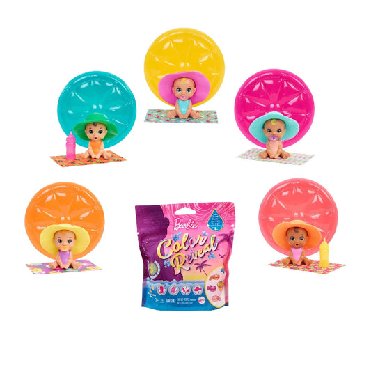 Barbie Color Reveal Baby Dolls With 5 Surprises, Sand & Sun Series