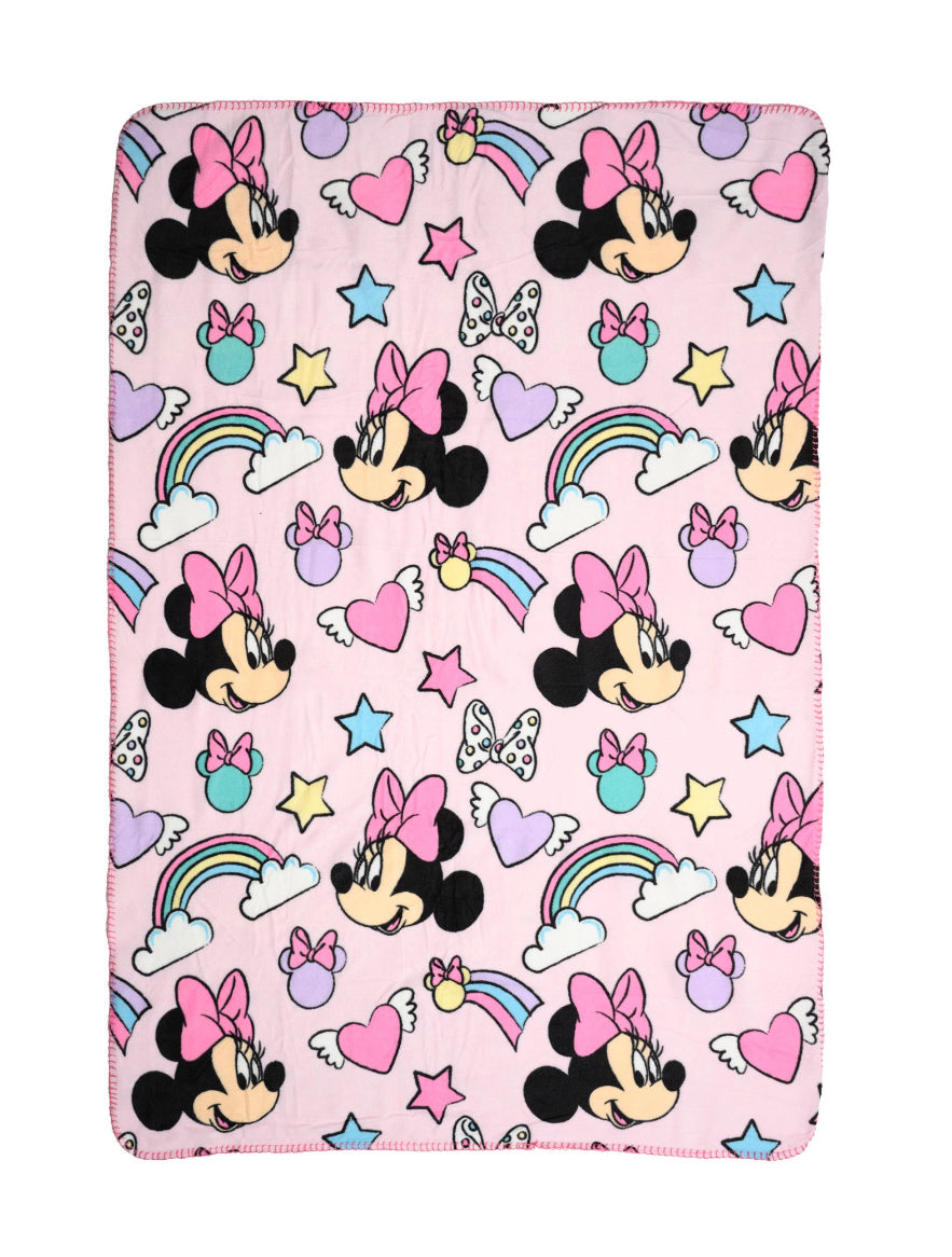 Disney Minnie Mouse Fleece Throw Blanket Rainbows Hearts