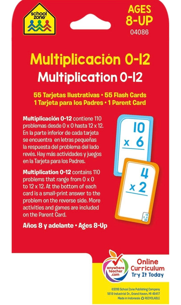 School Zone - Bilingual Multiplication 0-12 Flash Cards