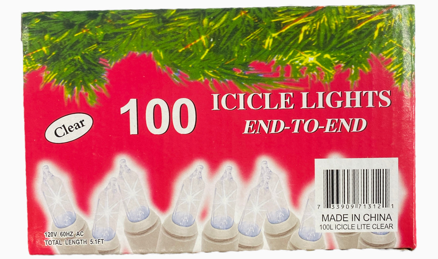 CLEAR 100 ICICLE LIGHTS End to End Light Set