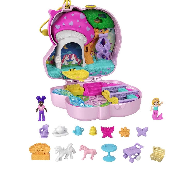 Polly Pocket Unicorn Forest Compact Playset with 2 Micro Dolls & 13 Accessories