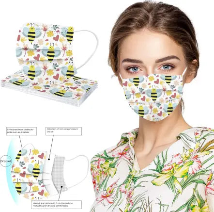 Face Masks Assorted ADULTO Bees White