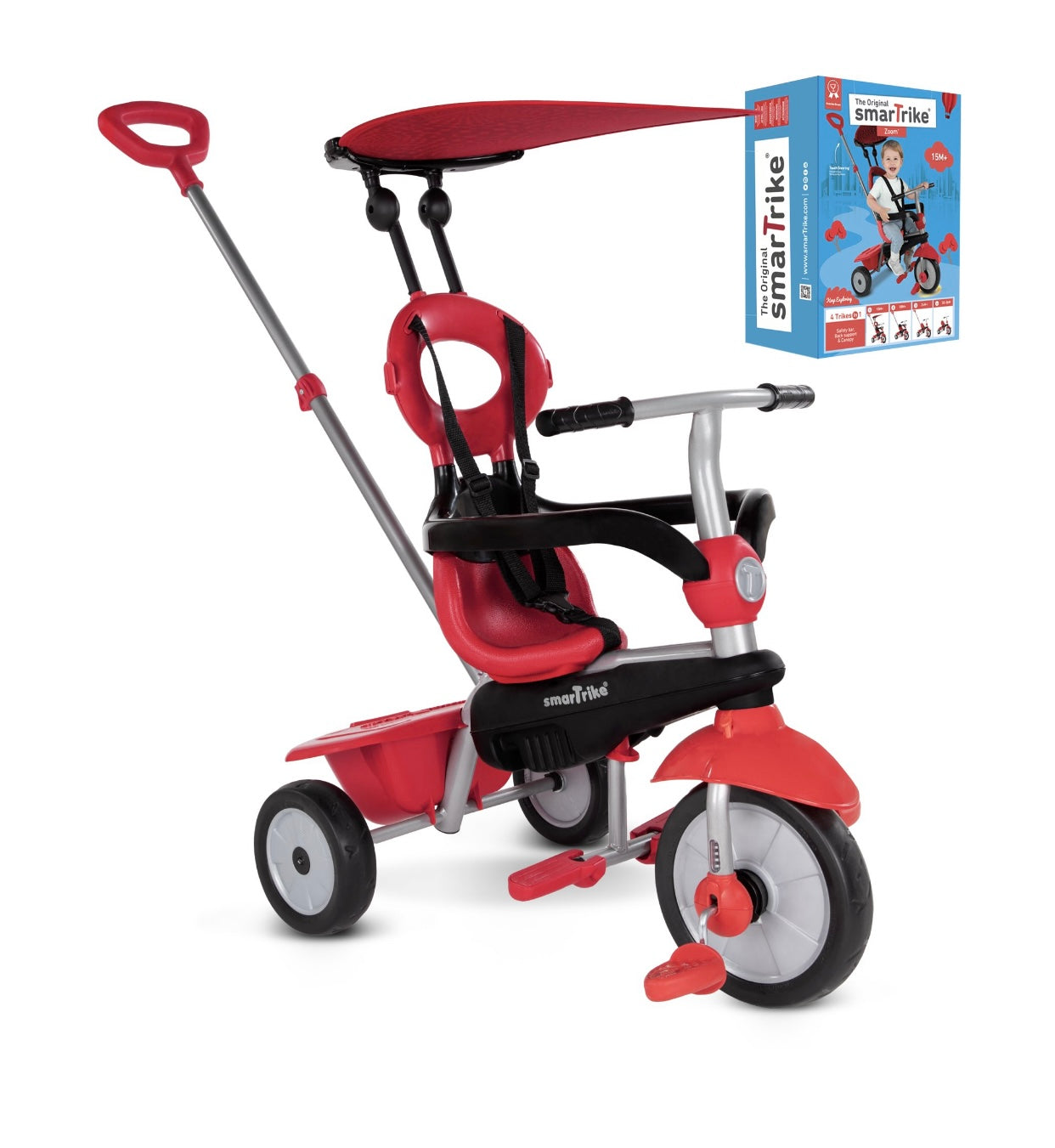 smarTrike Zoom 4 in 1 Baby Toddler Trike Tricycle - RED