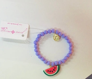 Kids Purple Beaded Stretch Bracelet With Watermelon