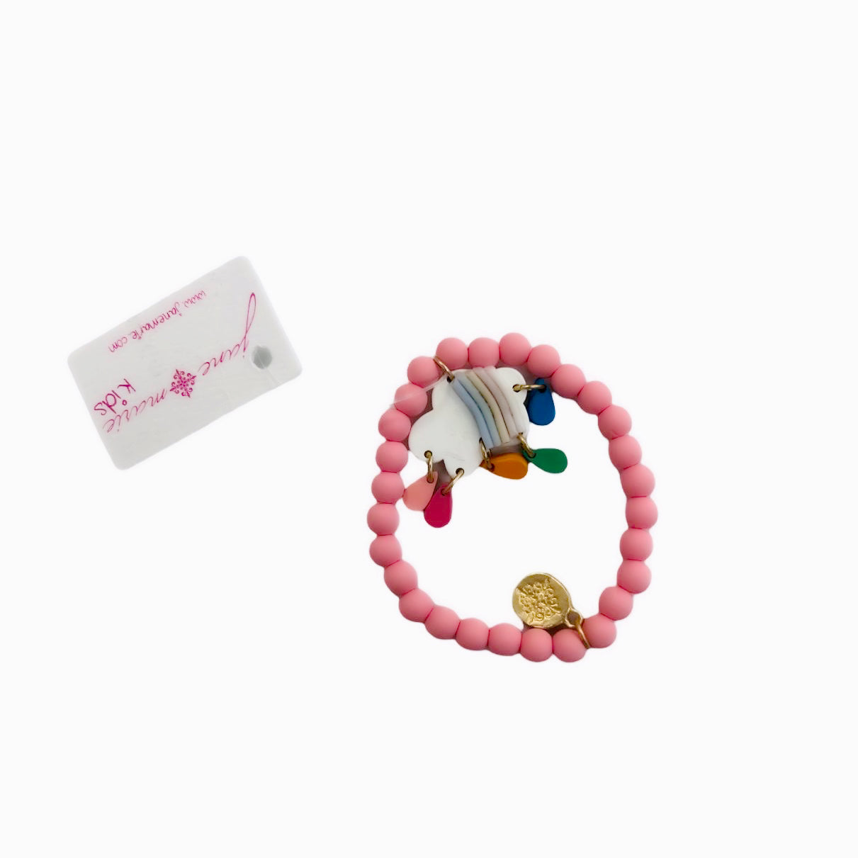 KIDS PINK BEADED STRETCH BRACELET WITH CHARMS