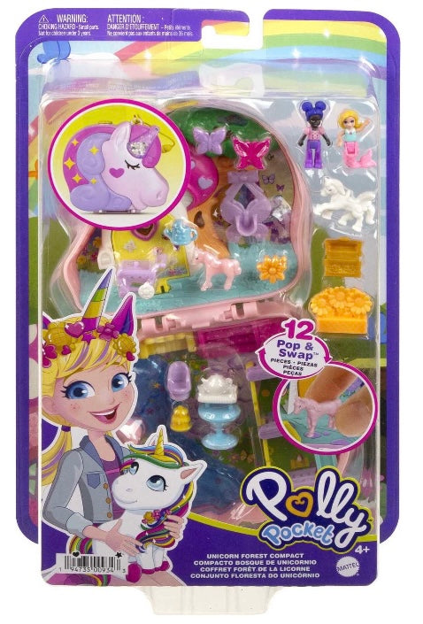 Polly Pocket Unicorn Forest Compact Playset with 2 Micro Dolls & 13 Accessories