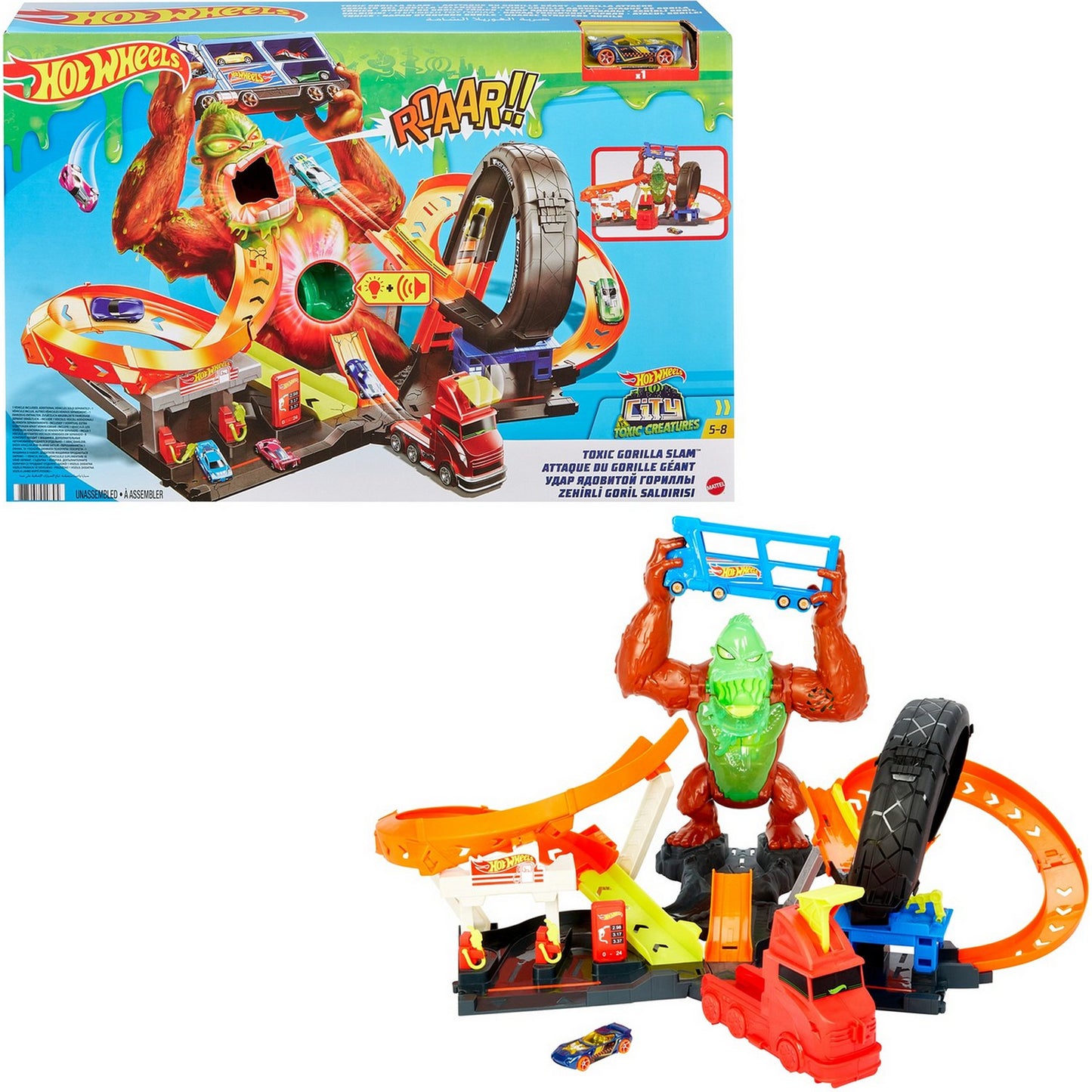 Hot Wheels toxic Gorilla Slam Playset with Lights & Sounds
